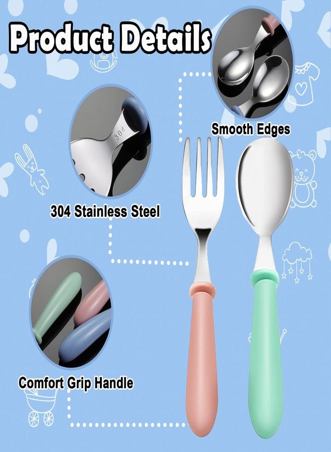 xlehoely 12 Pieces Toddler Utensils,Stainless Steel Baby Forks and Spoons Silverware Set,Kids Silverware Set Children's Cutlery Set with Round Handle,Toddler Flatware Fork Spoon Set,Dishwasher Safe - Image 3
